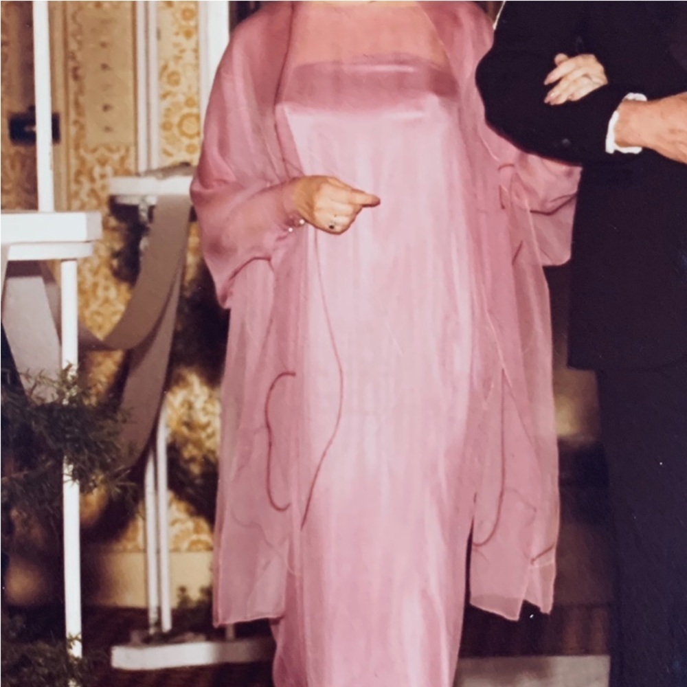 KARIE PATTERSON For SANSAPPELLE Satin  Slip Dress, Caftan Silk Overlay, Shawl